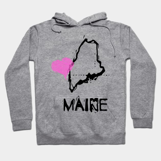 Love Maine State Sketch USA Art Design Hoodie by DimDom